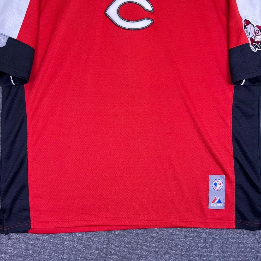 Majestic Cincinnati Reds Jersey Mens 2XL Red Colorblock Mr Redlegs MLB Pullover‎